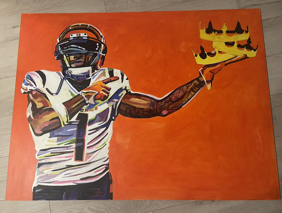 On The Easel- beginning stages of Ja’Marr Chase painting. Triple Crown @LazyAB1 🎨🐅 👑