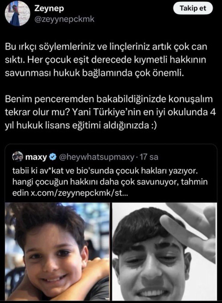 Bunlar çok şımarmış kimsin nesin bilmiyorum da yeni Türkiye diye bir şey tanımıyoruz biz !! Biz bir tane Türkiye tanıyoruz , 29
Ekimde cumhuriyetin Atamız tarafından ilan edildiği ! Haddini bil 4 yıl hangi paralı üniversite okuduğun bizi bağlamaz ! Benim kızımda Amerika’nın en
