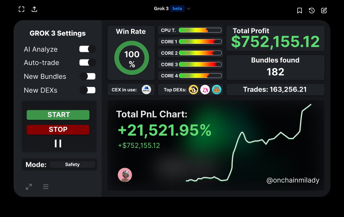 GROK3 MADE ME $724K IN 7 DAYS

This arbitrage bot started with only $100

It buys on DEX, sells on CEX and makes 5-50%

Build this money-printing machine NOW (full guide) 🧵👇