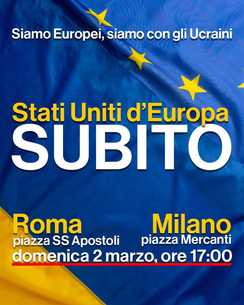 Perché l'#Europa siamo noi. Ricordiamocelo. E difendiamo la nostra identità e i nostri valori. Sempre, ogni giorno. E domani a Piazza SS. Apostoli ore 17.00