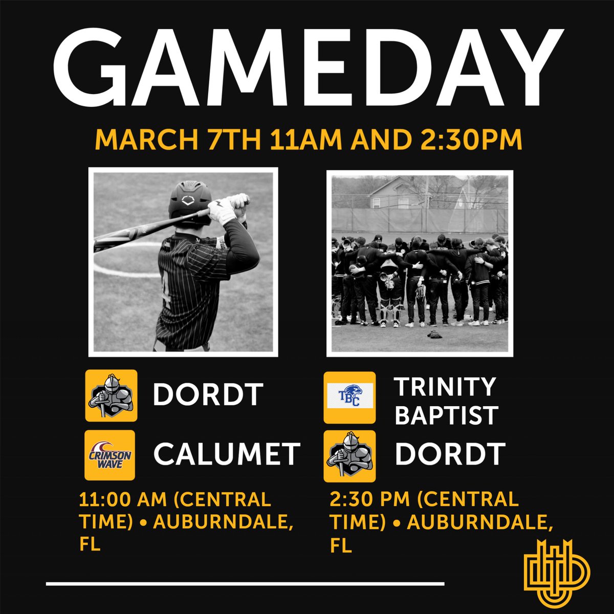 DordtBaseball's tweet photo. Another Gameday in Sunny Florida! Today the Defenders will take on Calumet College of St. Joseph at 11am (Central Time) and Trinity Baptist College at 2:30pm (Central Time). Go Defenders! https://t.co/bJCYDcby9n