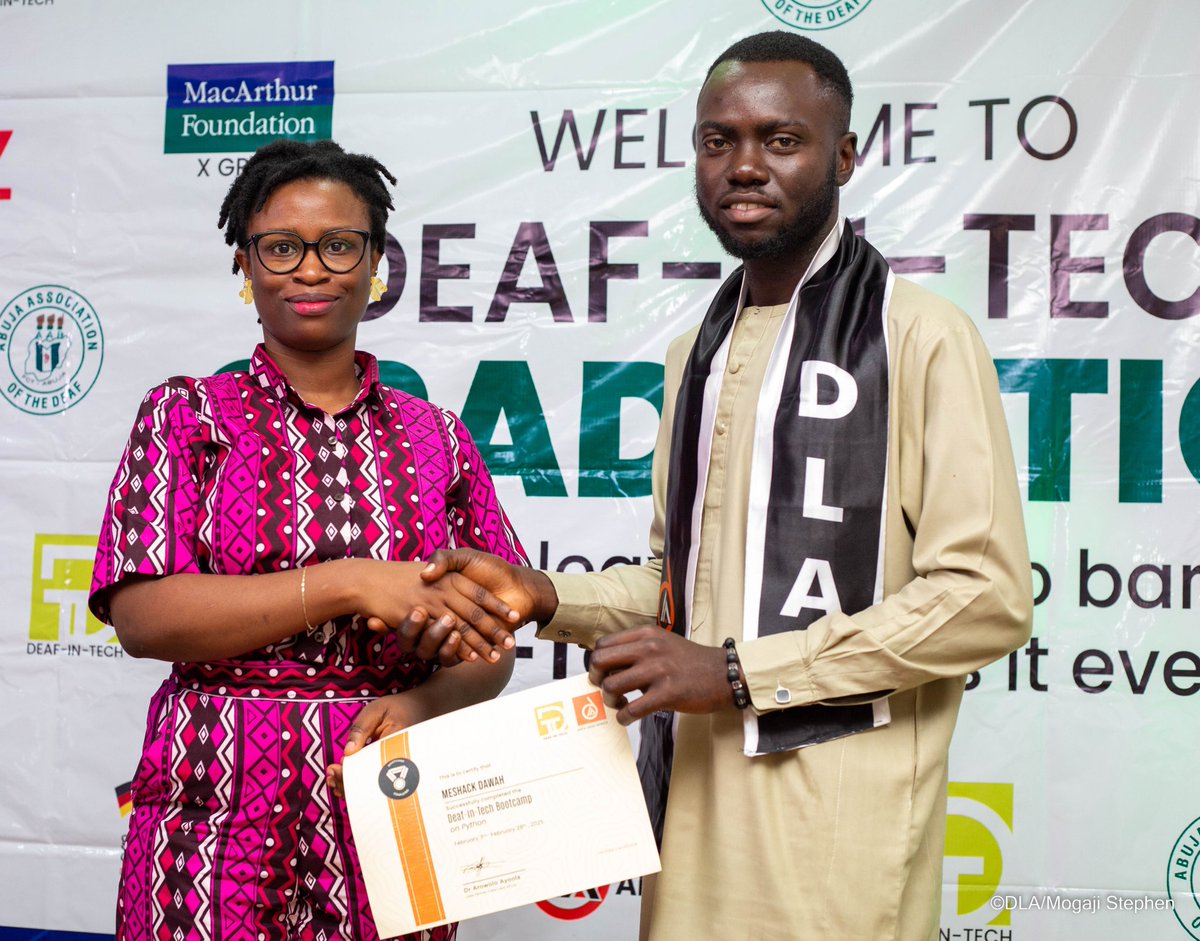deafintech's tweet photo. #DIT10 graduation was a success, thanks to our incredible sponsors, guests, and judges. 

We are grateful to the judges, Mrs. Ezinne Nnochirionye and Mr. Theophilus Odaudu from Disability Rights Fund.

#DeafInTech #DIT10 #GraduationDay #TechForAll  #DLA https://t.co/q5ZV9evV58