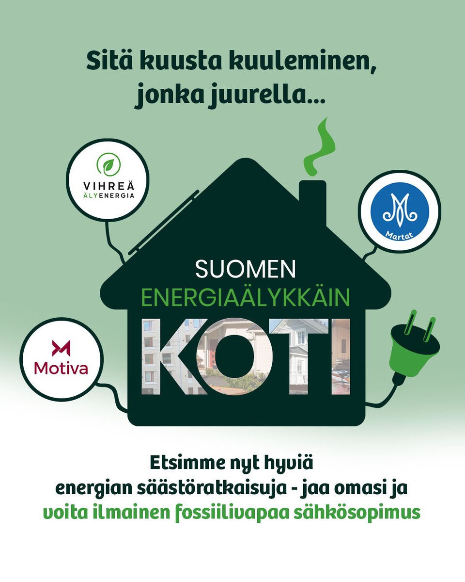 Vihreä Älyenergia, Martat ja Motiva etsivät nyt suomalaisia koteja, joissa energiaa käytetään älykkäästi. Suomen Energiaälykkäin Koti -kilpailun avulla kerätään vinkkejä ja ratkaisuja kaikkien kotitalouksien hyödynnettäväksi. Voittaja saa ilmaiseksi 1000 euron arvoisen Vihreä