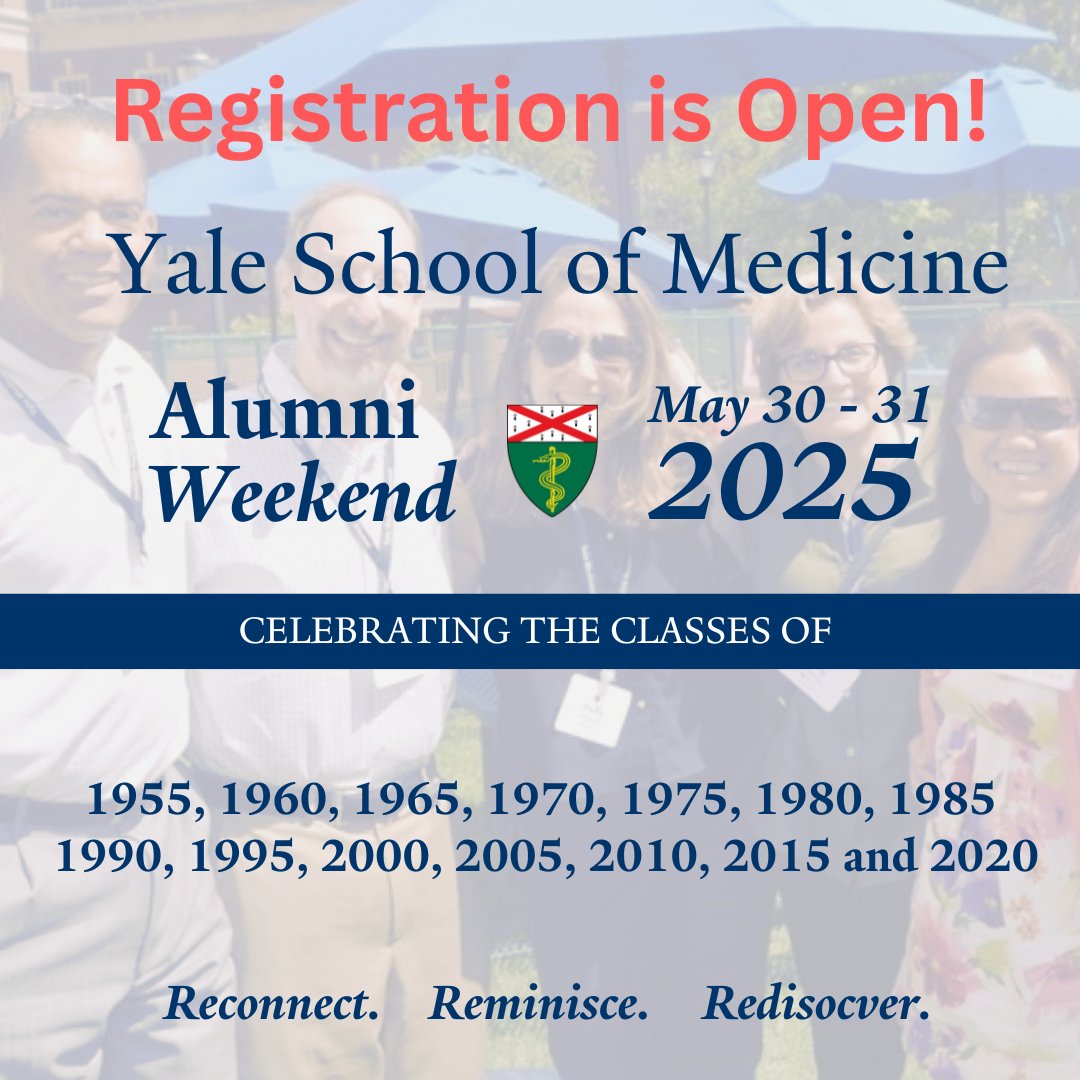 Come home to #Yale for two unforgettable days! Reconnect with classmates, reminisce, and rediscover the campus to celebrate the classes ending in 0s and 5s. Highlights: Clam Bake, Dean Brown's Address, and Distinguished Alumni Award. See you in May!  #Reunion2025