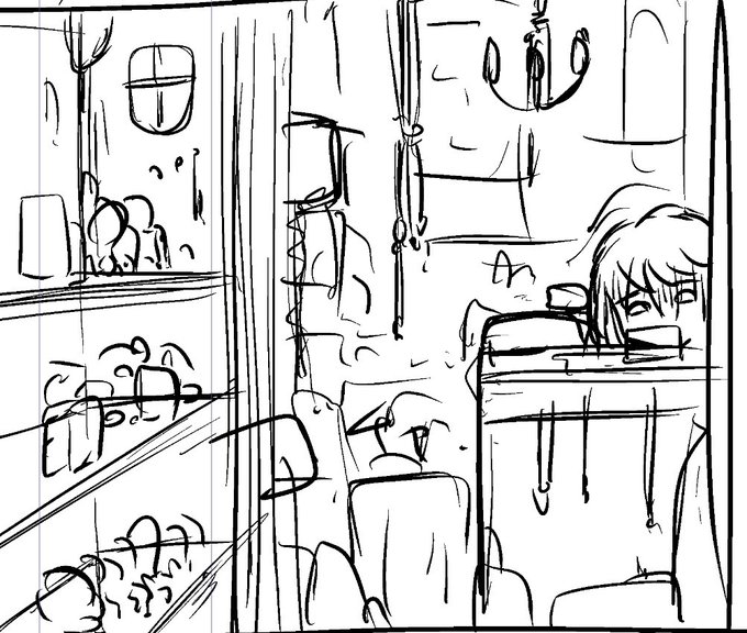 ごちゃっとした内装を描きたいが
ムズイのでノリとライブ感で誤魔化す 