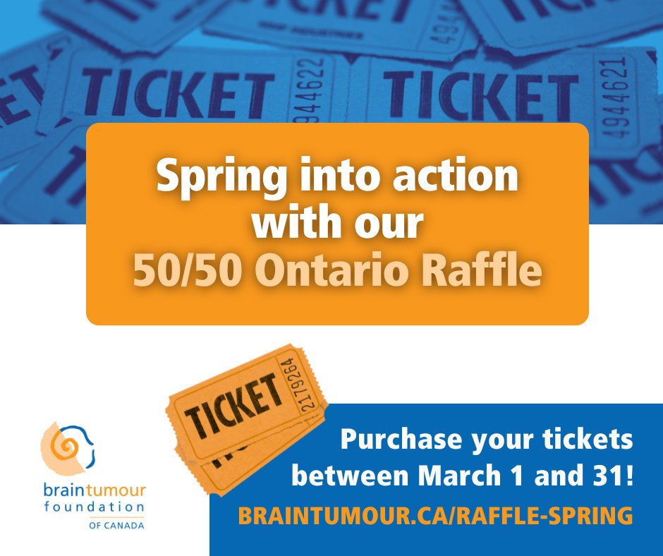 We are excited to announce that our Spring 50/50 ONTARIO Raffle 🎟️ is now live—your chance to win big while supporting a great cause! 👉 Learn more and get your tickets before March 31, 2025 at Braintumour.ca/RAFFLE-SPRING