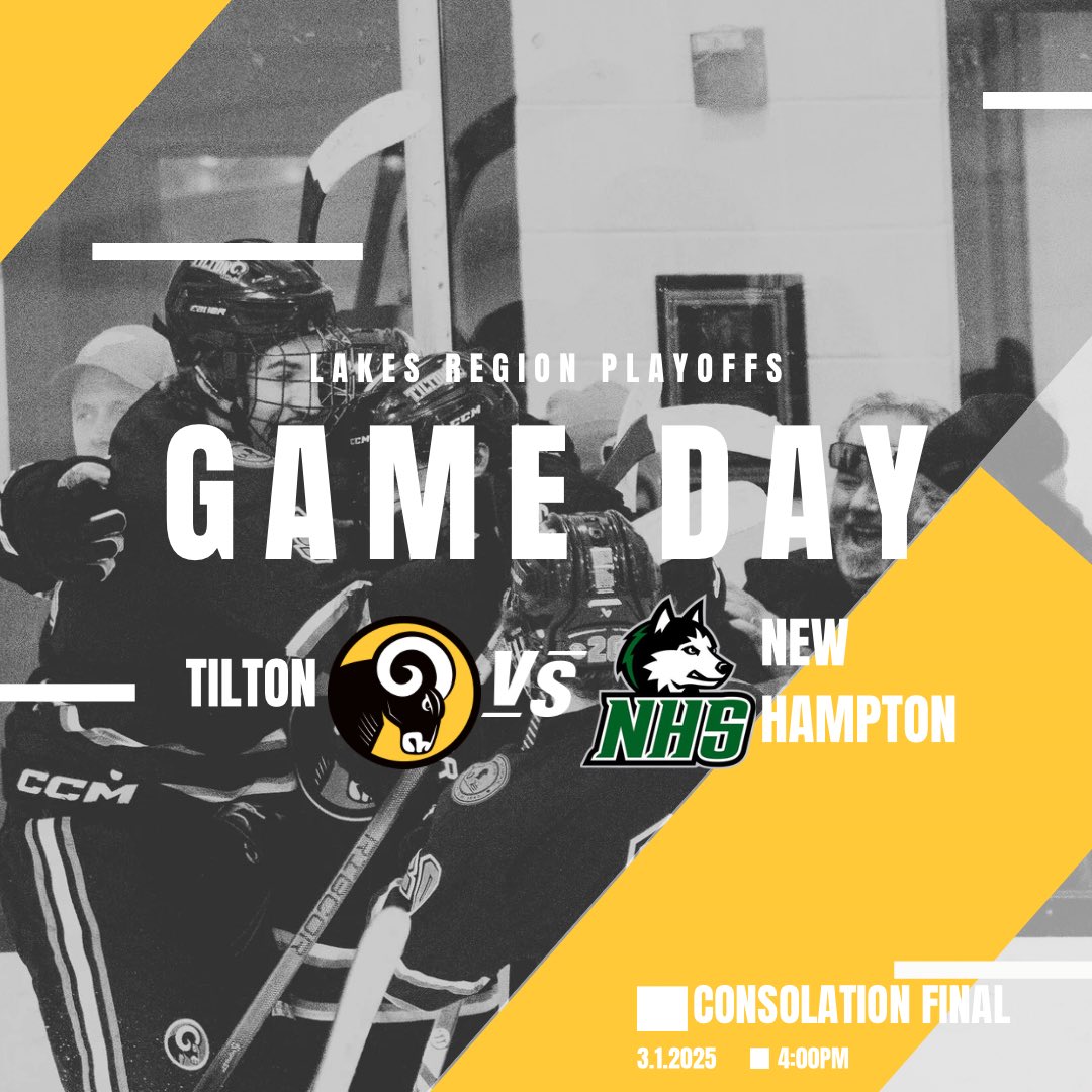 Tilton Boys Varsity Hockey (@tiltonbvhockey) on Twitter photo GAMEDAY! Final Lakes Region game as the Rams host <a href="/NHShuskyhockey/">Men's Hockey | New Hampton School</a> at 4PM. Come early to support our @tsgvhockey as they host Holderness in their final game at 2PM!
Livestream š fan.hudl.com/usa/nh/tilton/ā¦
#rollrams GAMEDAY! Final Lakes Region game as the Rams host <a href="/NHShuskyhockey/">Men's Hockey | New Hampton School</a> at 4PM. Come early to support our @tsgvhockey as they host Holderness in their final game at 2PM!
Livestream š fan.hudl.com/usa/nh/tilton/ā¦
#rollrams