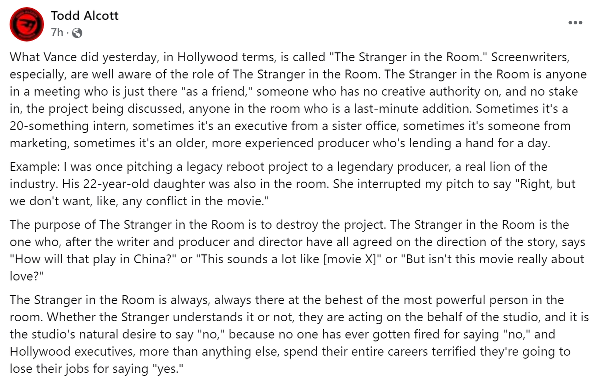 JoohnChoe's tweet photo. This is a powerful explanation for J.D. Vance's role in the Zelensky meeting 

It's a Hollywood negotiating tactic called "The Stranger In The Room"

You've probably seen it in a "Rick &amp; Morty" or "Silicon Valley" episode without realizing what it is

This is what it is https://t.co/LX3pnmcXVm