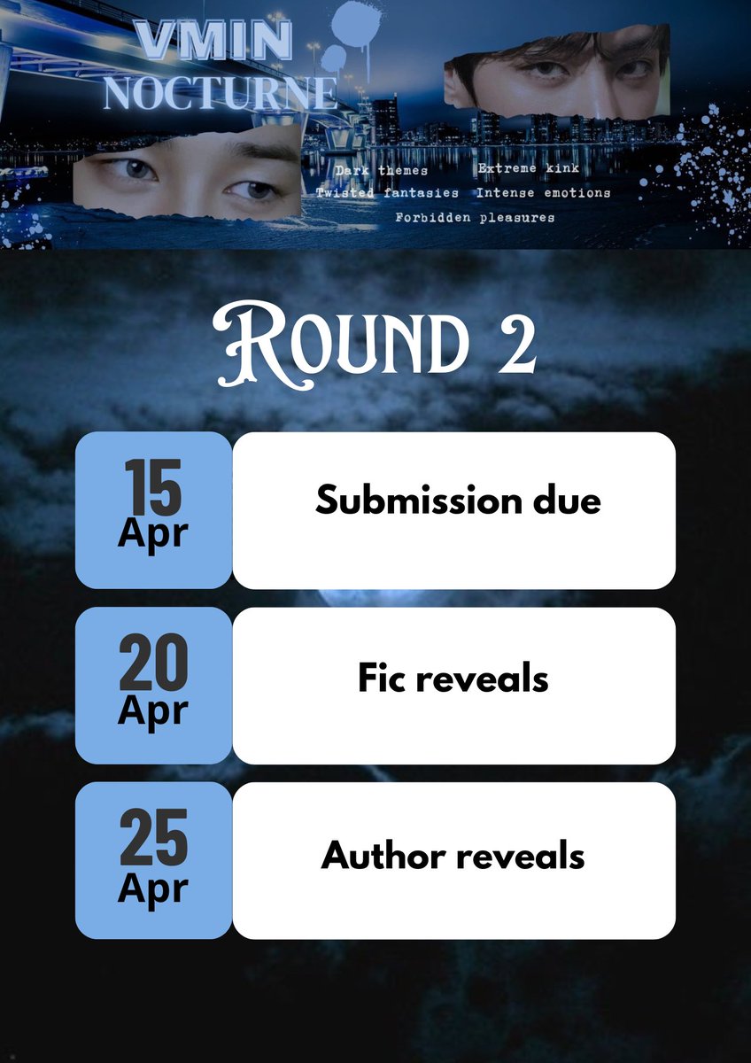 vmnocturnefest's tweet photo. Less than two weeks until the first round of reveals! If you haven’t finished your fic yet, now’s the time to kick it into high gear 💙. https://t.co/15DYCiMQLB