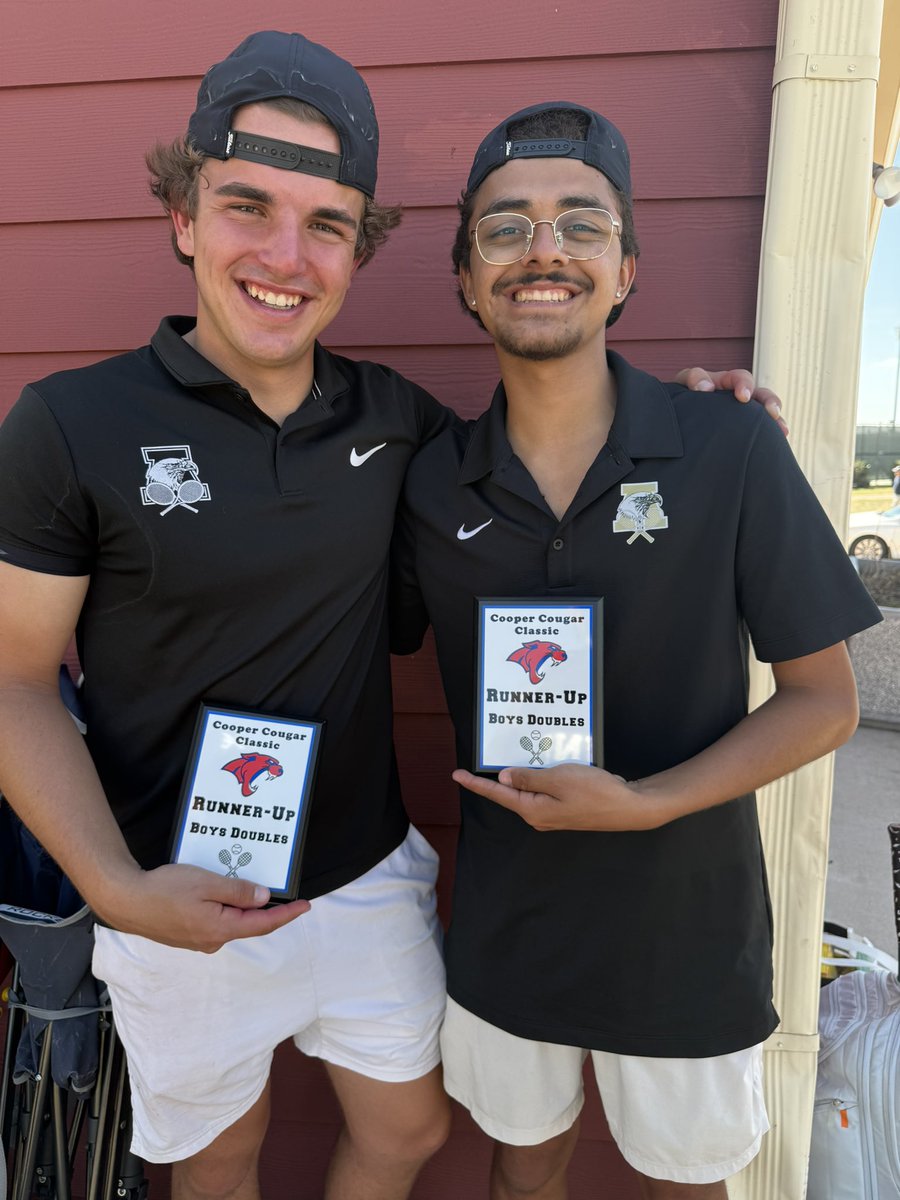 AHS_EagleTennis's tweet photo. Congrats to Victor Sotelo and Noah Morris for placing 2nd in the Cooper Cougar Classic. Asher Shelburne and Griffin Stimmler placed 1st in consolation. Thank you @cooper_tennis for a great tournament. https://t.co/QggDb2FSA6