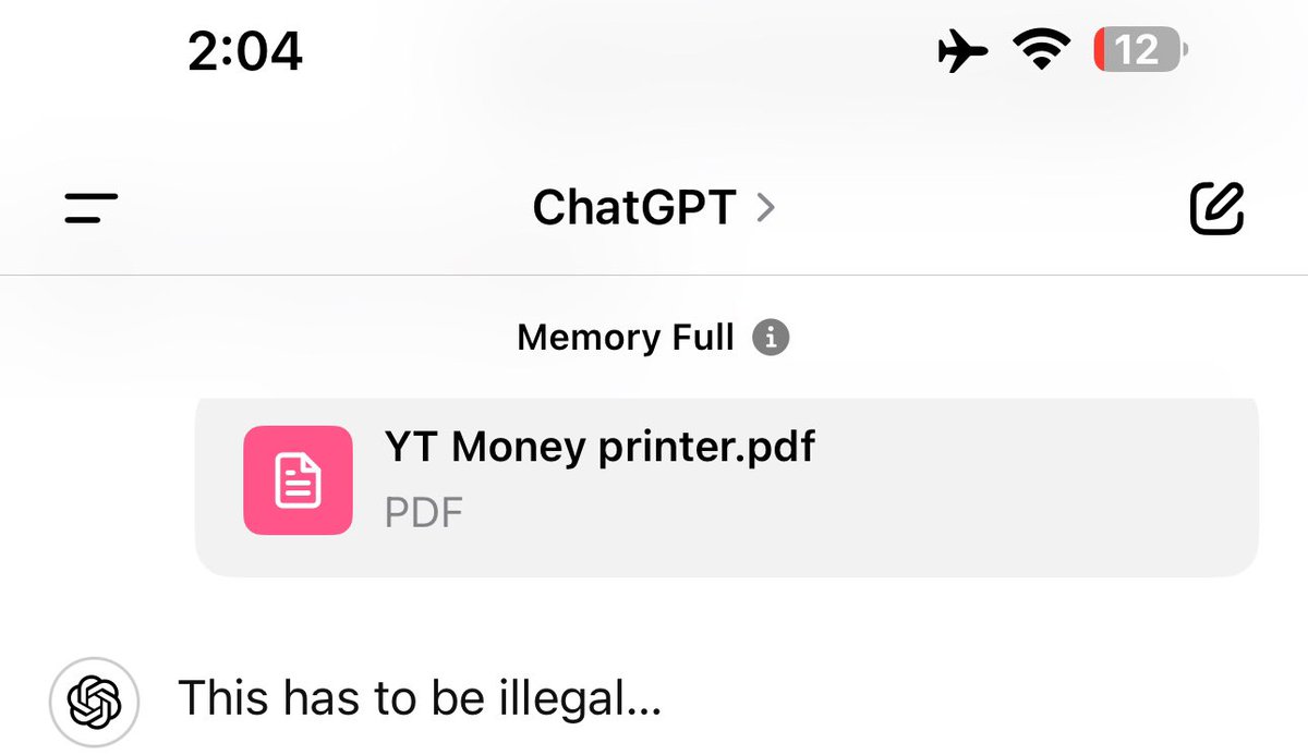 I broke ChatGPT with my YT money printing guide, you now have 72h to get it.

Follow,RT + Comment “print” and I’ll send it to you.