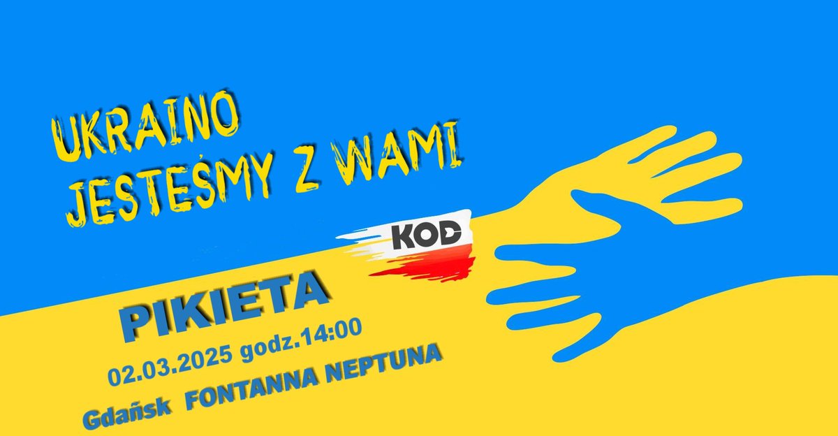 Zapraszamy jutro na pikietę "Ukraino jesteśmy z Wami" w Gdańsku pod fontanną Neptuna o godz.14:00
#komitetobronydemokracji #KODPomorze #ruchkod #Ukraina