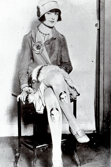 A Baltimore girl wears her boyfriend’s photograph on her stockings, 1920s