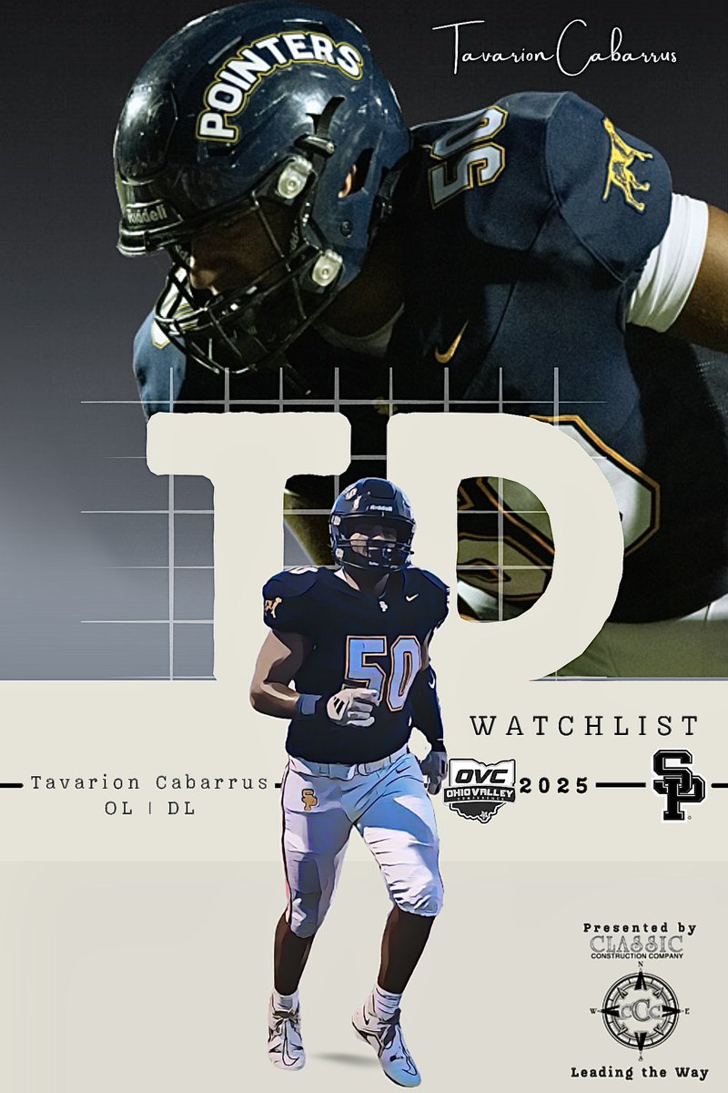 WATCHLIST 2025 
Tavarion Cabarrus - OL | DL - 2026

As a two-way starter last season, TD has devoted significant time to the weight room during the off-season, complementing his attributes, including long arms, violent hands, and great footwork, which will render him a formidable