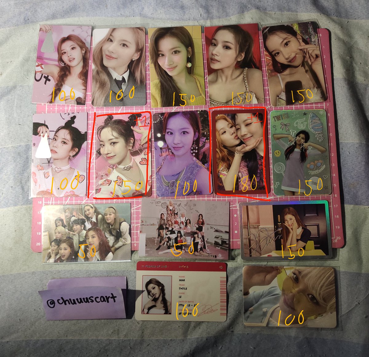 chuuuscart's tweet photo. wts lfb twice ph 

𓂋 twice assorted pcs

𓏔 prices in the pic
𓏔 if taking boxed pcs, must take +1 pc
𓏔 Php 1,500 if bought as set!

reply mine or dm to claim

photocards jeongyeon jeong specs dahyun antenna saida pc ube sana yellow sana red sana holo hologram sana fol id card https://t.co/q9jlRc1Q7g