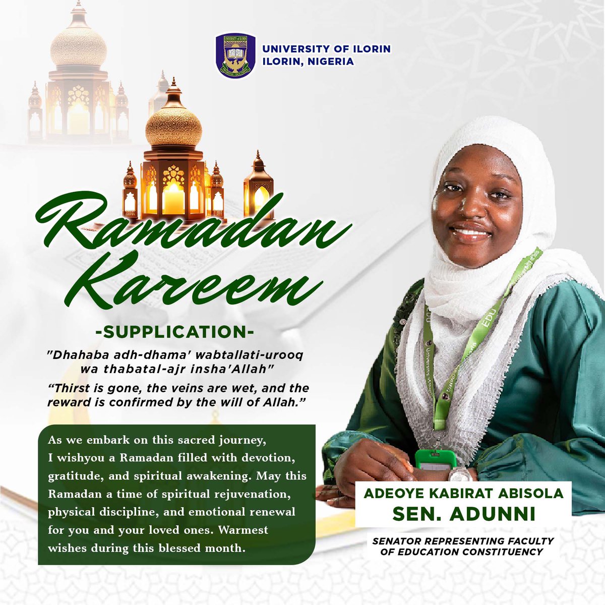 Adunni189's tweet image. *RAMADAN MUBARAQ*🌙💫⭐️
_~Supplication For Breaking Fast ~_
"*Dhahaba adh-dhama' wabtallati-urooq wa thabatal-ajr insha'Allah*".
“Thirst is gone, the veins are wet, and the reward is confirmed by the will of Allah.”