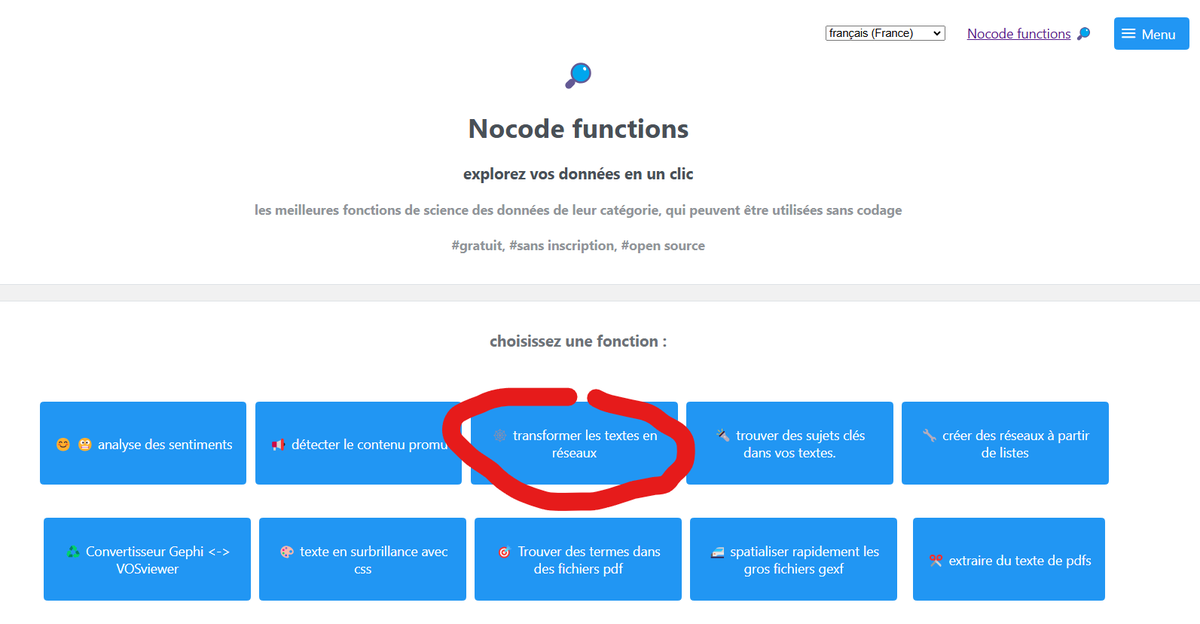 FlefGraph's tweet photo. Et d'ailleurs, vous pouvez vous-même faire ce type de cartographie, gratuitement et sans code !

@seinecle a créé un site internet s'appelant "NoCodefunctions", permettant de transformer un texte en réseau. https://t.co/uDg7YZKnna
