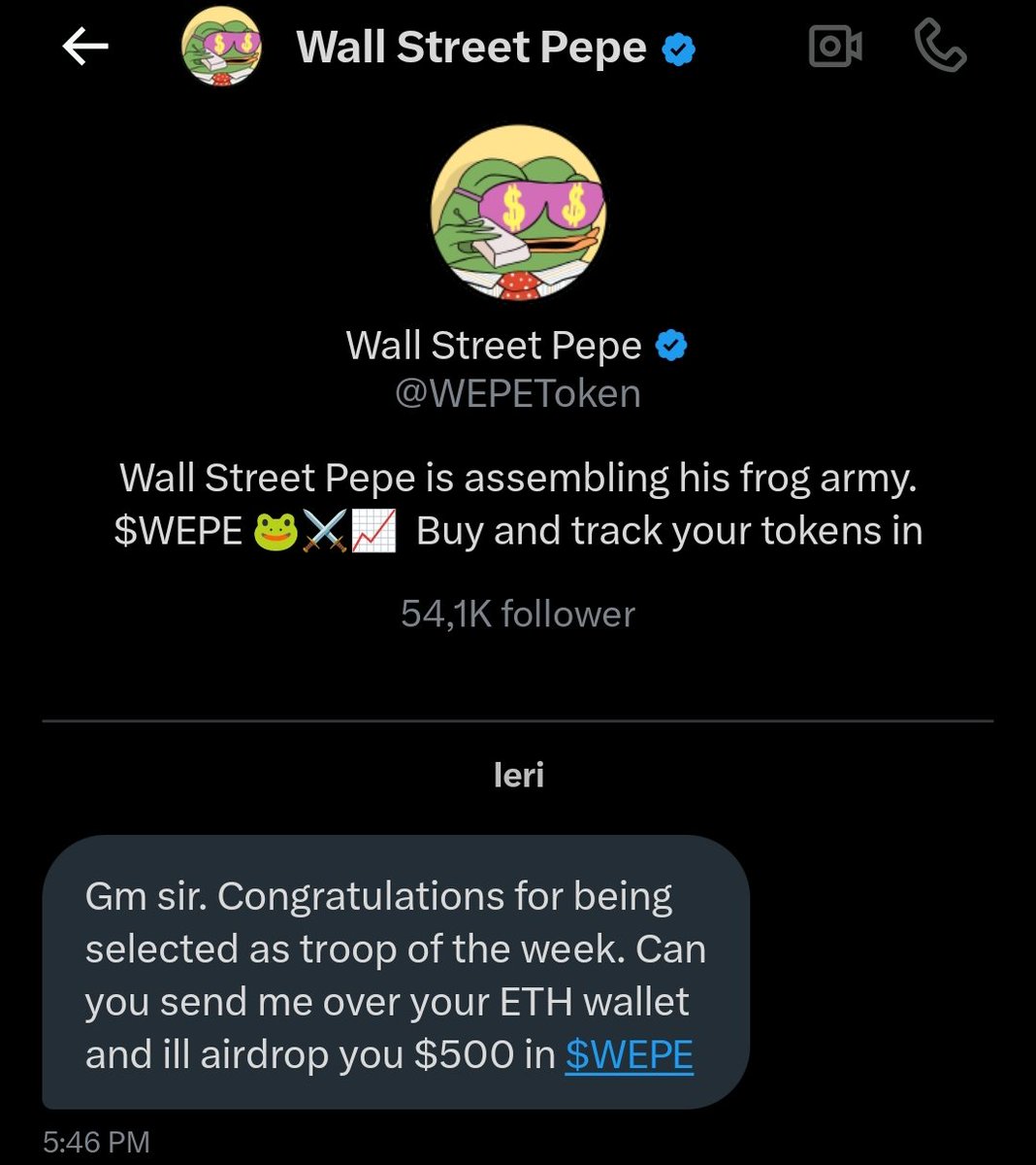 Still waiting for <a href="/WEPEToken/">Wall Street Pepe</a> cant wait to receive my $wepe😭🙌🏼🐸🐸🐸
