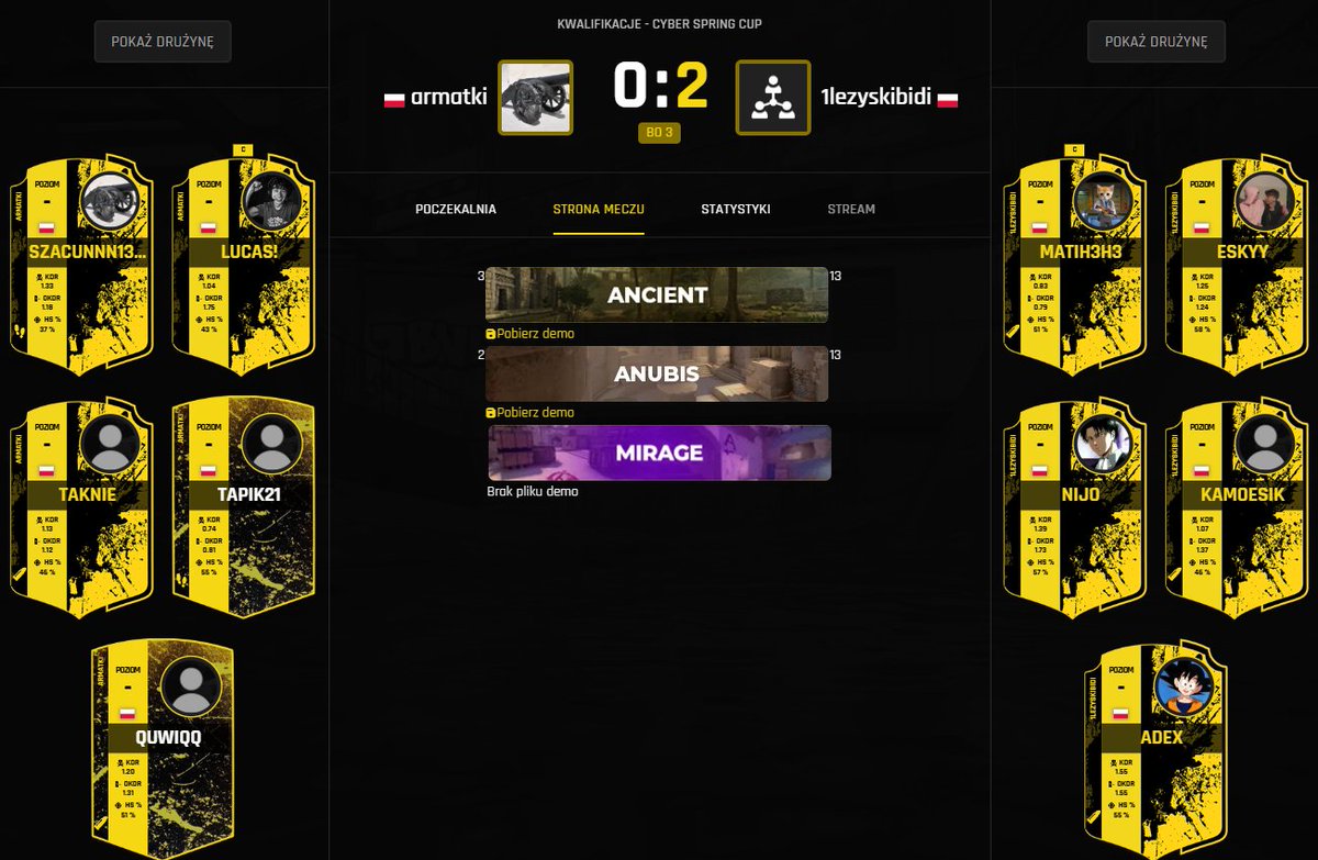 Witam, witam 8 marca jako <a href="/GRIN_Esports/">GRIN Esports</a>
gramy finał na lanie <a href="/mleapp_/">Młodzieżowa Liga Esportowa</a> vs <a href="/mollitiemgg/">Mollitiem</a> oraz 15 marca dostaliśmy się na lana 5150 Cyber Spring Cup jako 1leżyskibidi pozdro
<a href="/adexcs2/">Adex</a>