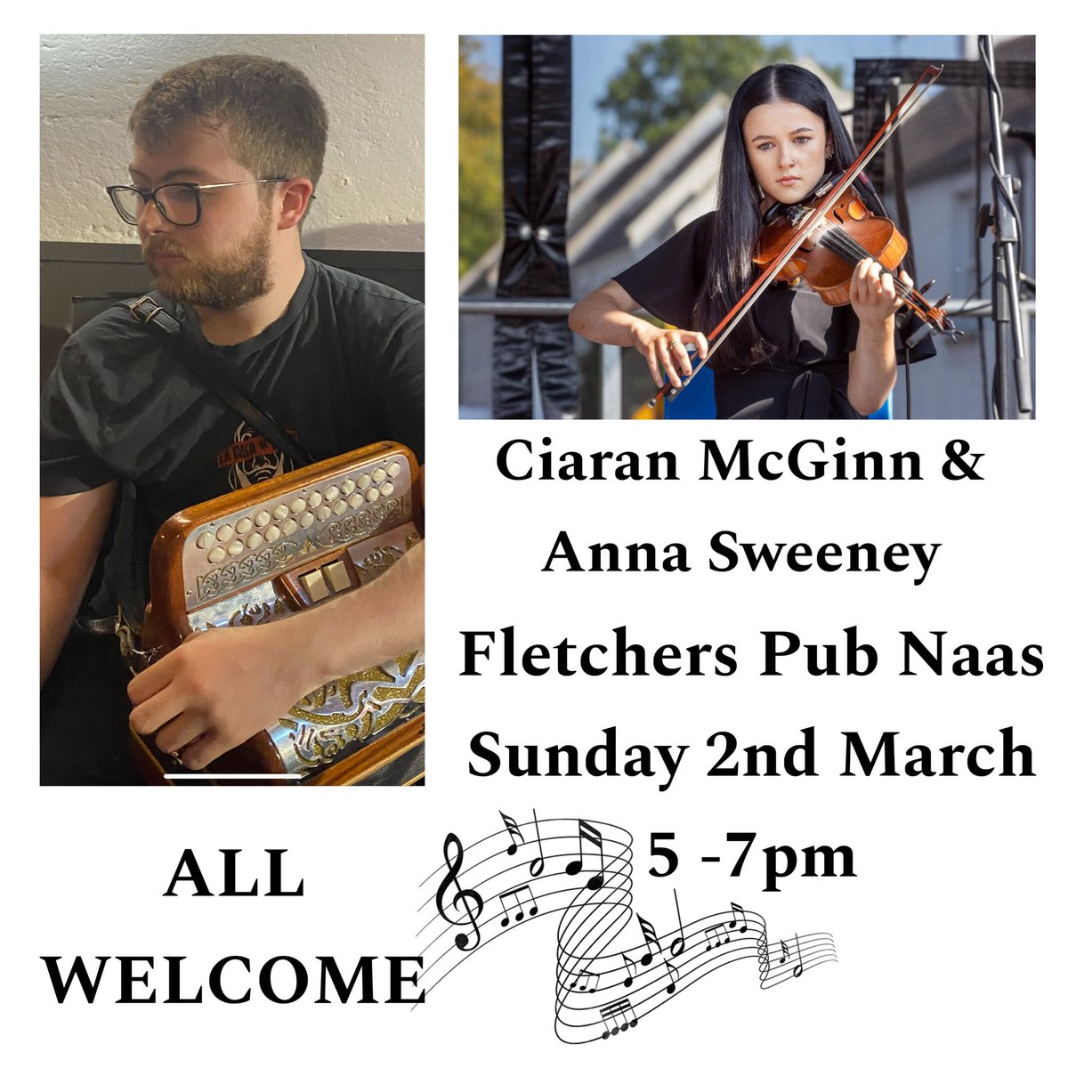Kilteel Comhaltas (@ccekilteel) on Twitter photo Seisiún ceoil le Ciarán, Anna agus a gcairde i dTigh Fletchers i Nás na Ríogh amárach, 02 Márta ó 17:00-19:00. Fáilte roimh chách!
Session with Ciarán, Anna and friends tomorrow 2nd March in Fletchers Pub in Naas from 17:00-19:00. All welcome! <a href="/CCE_Kildare/">KildareCCÉ-Official</a> <a href="/NaasBall/">The Naas Ball</a> Seisiún ceoil le Ciarán, Anna agus a gcairde i dTigh Fletchers i Nás na Ríogh amárach, 02 Márta ó 17:00-19:00. Fáilte roimh chách!
Session with Ciarán, Anna and friends tomorrow 2nd March in Fletchers Pub in Naas from 17:00-19:00. All welcome! <a href="/CCE_Kildare/">KildareCCÉ-Official</a> <a href="/NaasBall/">The Naas Ball</a>