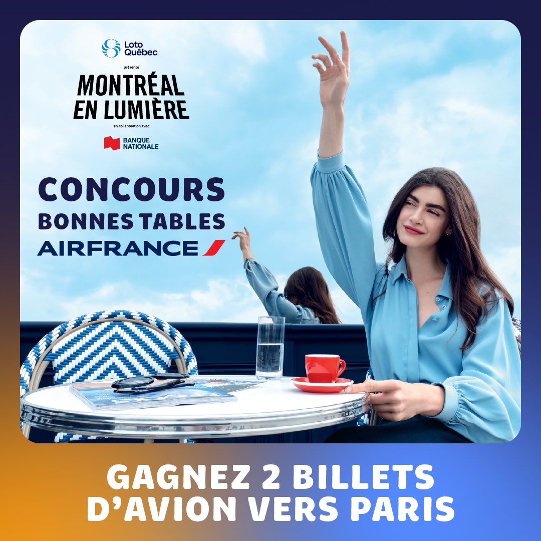 MONTRÉAL EN LUMIÈRE (@mtlenlumiere) on Twitter photo Dans le cadre des Bonnes Tables <a href="/airfrance/">Air France</a> et Montréal en Lumière, nous vous offrons la chance de gagner 2 billets d'avion pour Paris, un aller-retour depuis Montréal en Classe Economy!!!🥖🇫🇷
Lien en bio pour s’inscrire, vous avez jusqu’au 9 mars 11am pour participer✈️ Dans le cadre des Bonnes Tables <a href="/airfrance/">Air France</a> et Montréal en Lumière, nous vous offrons la chance de gagner 2 billets d'avion pour Paris, un aller-retour depuis Montréal en Classe Economy!!!🥖🇫🇷
Lien en bio pour s’inscrire, vous avez jusqu’au 9 mars 11am pour participer✈️
