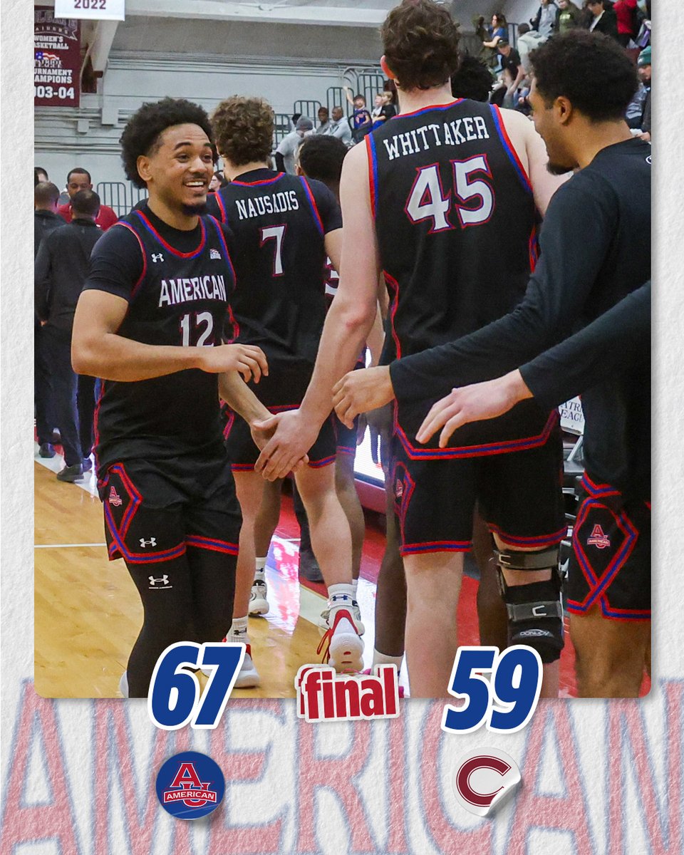 It's a 𝐖𝐈𝐍 to close out the regular season‼️

The Eagles are the first team to beat Colgate at home in March in 14 tries, and it's at least a co-regular season championship for American.

Tied for the most Patriot League wins in program history. 🔥