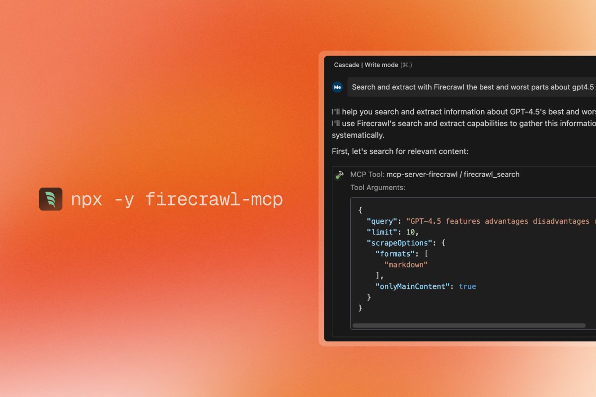 nickscamara_'s tweet photo. Firecrawl MCP in Windsurf is here 🔥

Give supercharged web extraction abilities to @windsurf_ai in seconds

Instructions below 👇 https://t.co/CGioKWDP3S