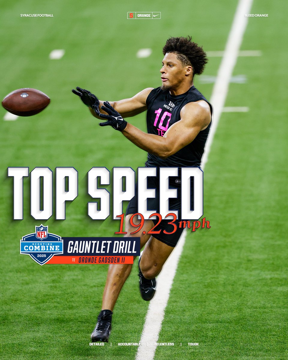 Syracuse Football (@cusefootball) on Twitter photo .<a href="/Orondegii/">Oronde Gadsden II</a> reached a top speed of 19.23 mph on the Gauntlet Drill, the fastest mark by a TE over the last two years💨‼️📈
#NFLCombine on <a href="/nflnetwork/">NFL Network</a> .<a href="/Orondegii/">Oronde Gadsden II</a> reached a top speed of 19.23 mph on the Gauntlet Drill, the fastest mark by a TE over the last two years💨‼️📈
#NFLCombine on <a href="/nflnetwork/">NFL Network</a>