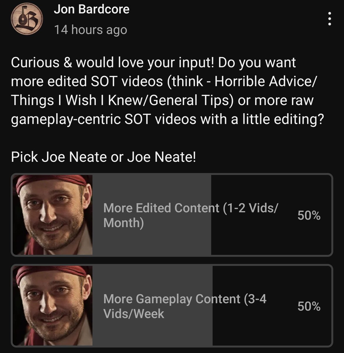 This is what I get for *not* wanting to influence a vote on Sea Of Thieves content. 🤣

Gamers just can't help themselves but to find a game in anything.