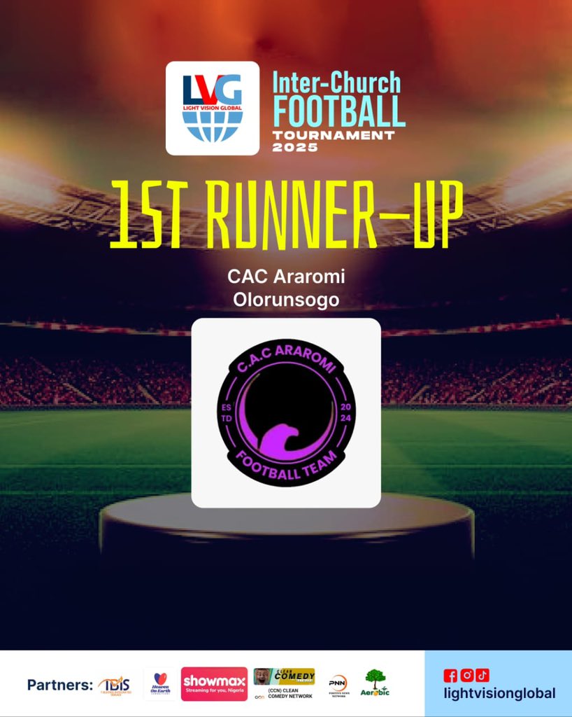 LVGsocial's tweet photo. Congratulations to CAC Araromi Olorunsogo 🏆

“Our 1st runner-up gave it everything on the pitch and came so close to victory! 🥈🔥 A solid team with heart and skill, well played!

#lightvisionglobal #lvgfootballtournament https://t.co/Z75Ebx72sv