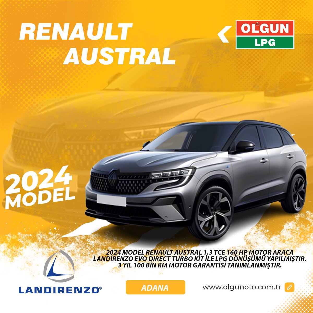 olgun_lpg's tweet photo. 📍Adana Şube - 2024 Model Renault Austral 1.3 TCe 160 HP Motor Araca Landirenzo Evo Direct Turbo Kit ile Lpg Dönüşümü Yapılmıştır. 3 Yıl 100 Bin Km Motor Garantisi Tanımlanmıştır.

Ayrıca diğer bütün sorularınız için bizlere DM üzerinden iletişime geçebilirsiniz https://t.co/FX5dC3GM5C
