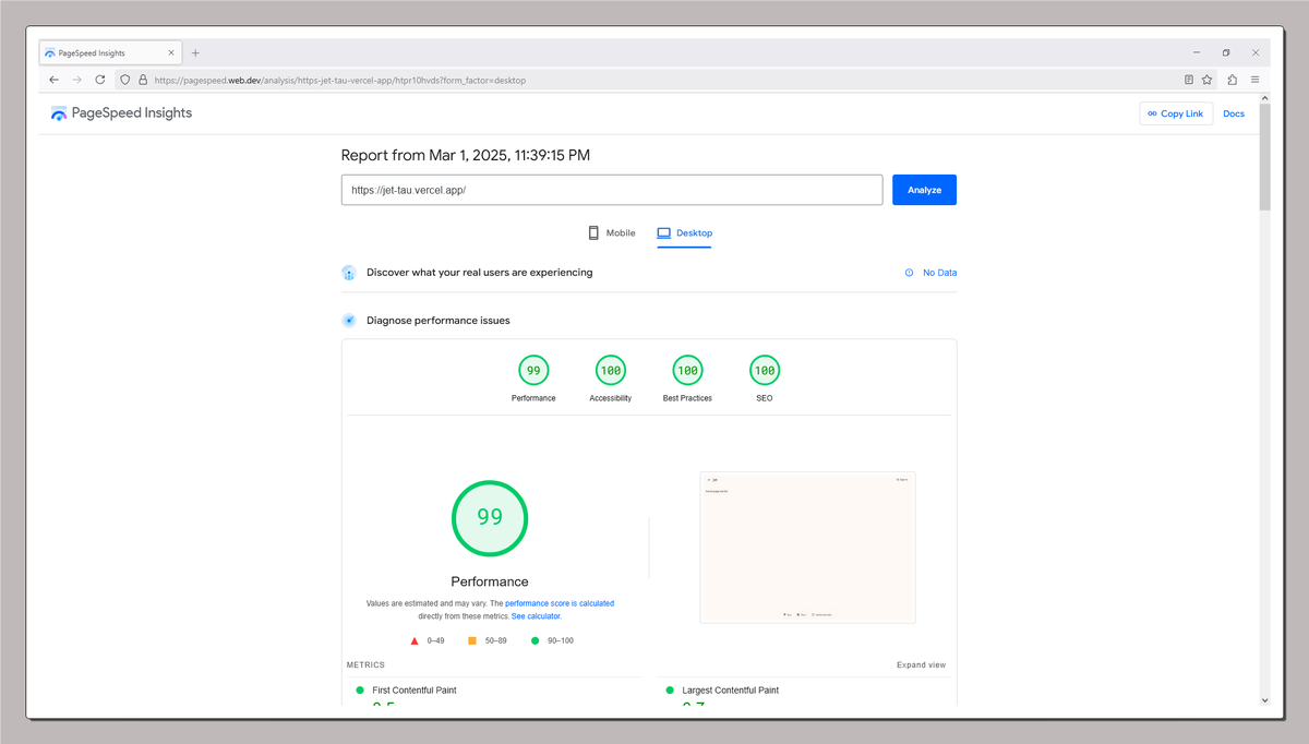 jetprojectdev's tweet photo. PageSpeed Insights (Desktop): https://t.co/fMmbfKtmOJ https://t.co/1PcDhE0pvo