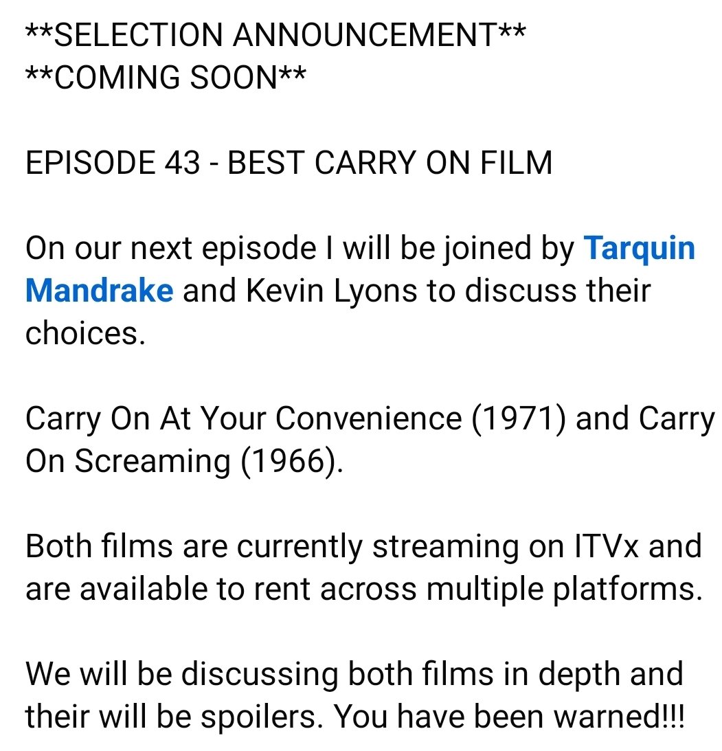 movieduelpod's tweet photo. COMING SOON
Episode 43 - Best Carry On Film @EOFFTV
#carryon #carryonscreaming #carryonatyourconveinence #ohmatron #fryingtonight https://t.co/UfAfspRLaI