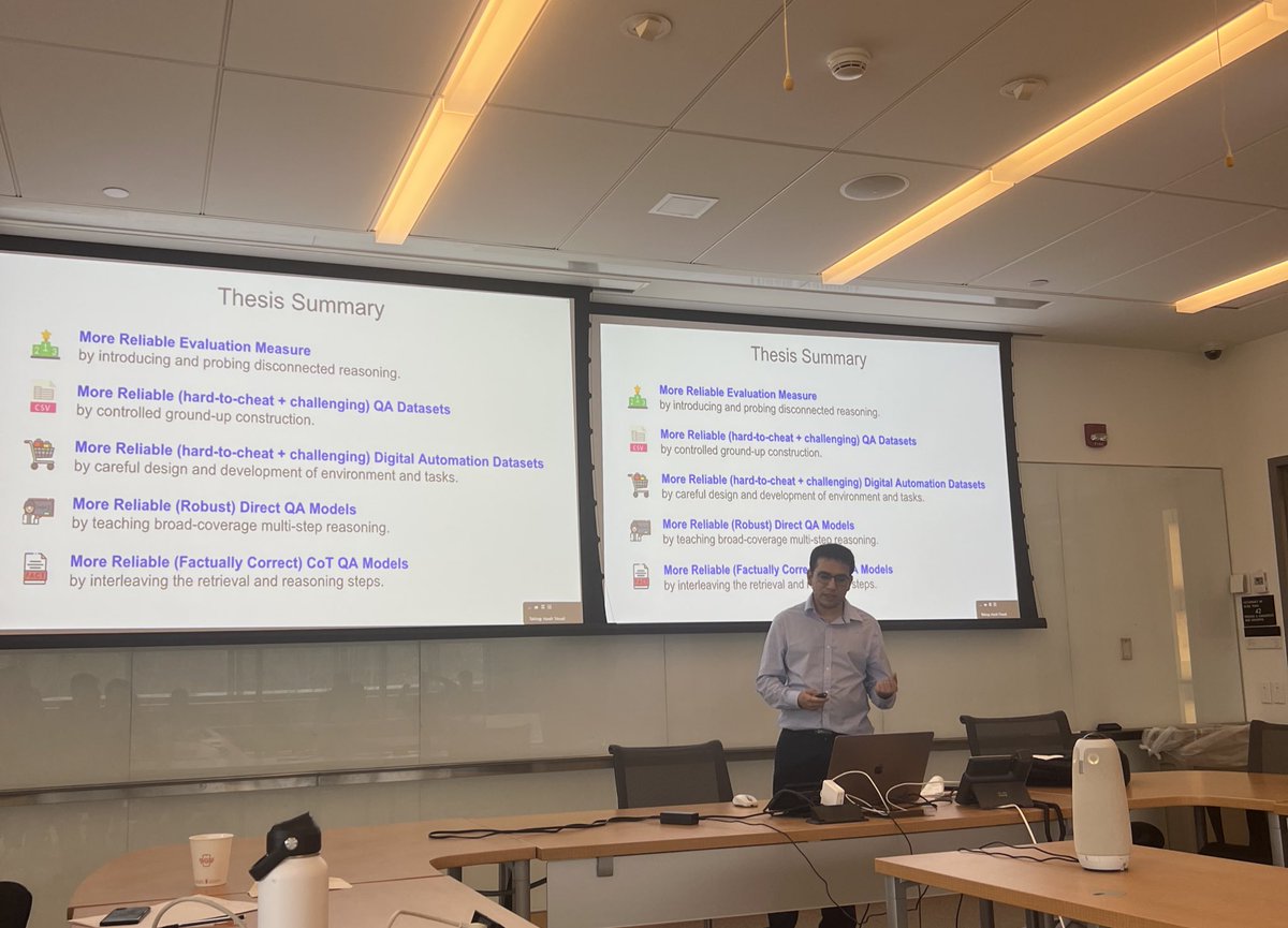 Congratulations Dr. Trivedi on successfully defending his doctoral thesis on Evaluation, Datasets and Models for Reliable Multi-hop Reasoning — a long body of thorough research addressing a critical aspect of building reliable AI systems.