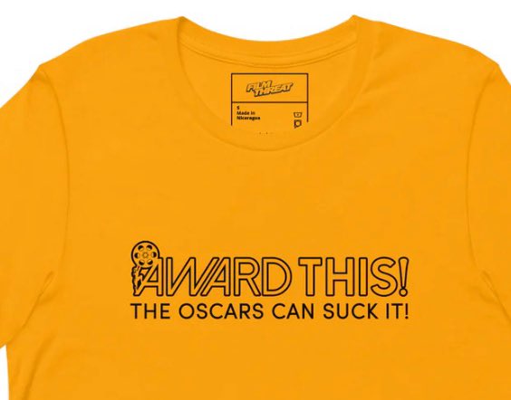 The Oscars Can Suck It! Pick up Award This! merch for a limited time. Sport a black or gold tee, hat, hoodie, mug and more. HURRY and go to shop.filmthreat.com #Oscars #Oscars2025 #ShopFilmThreat #FilmThreatOscars #FilmThreat #AwardThis #SupportIndieFilm