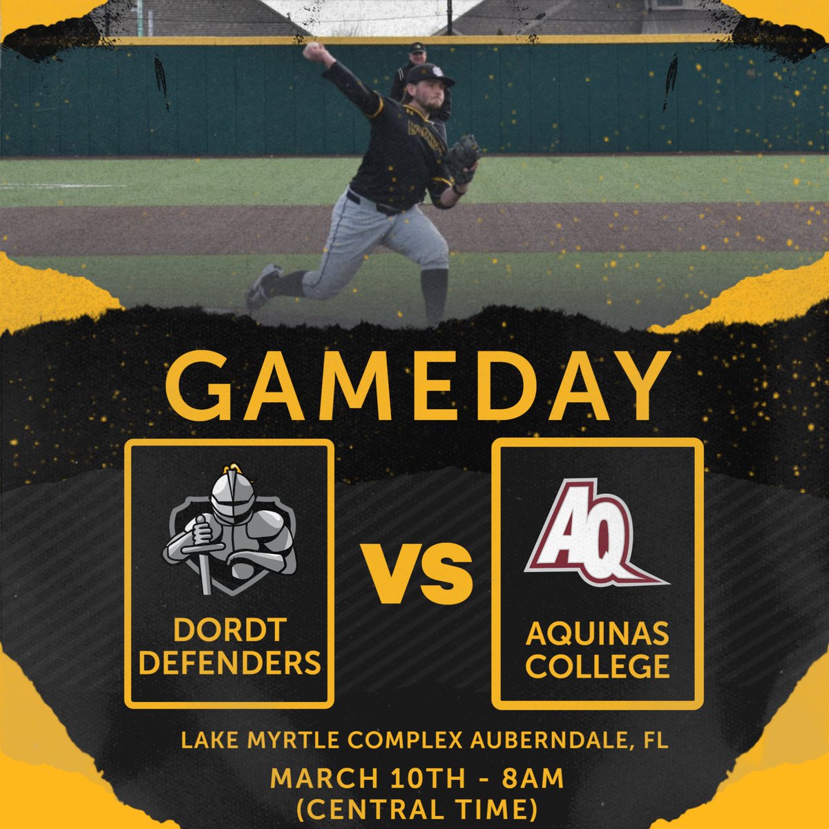 DordtBaseball's tweet photo. The Final Games of our Florida trip are this morning! The Defenders take on Aquinas College in a double header with first pitch at 8am. Good Morning and Go Defenders! https://t.co/A7k2y5CEHg