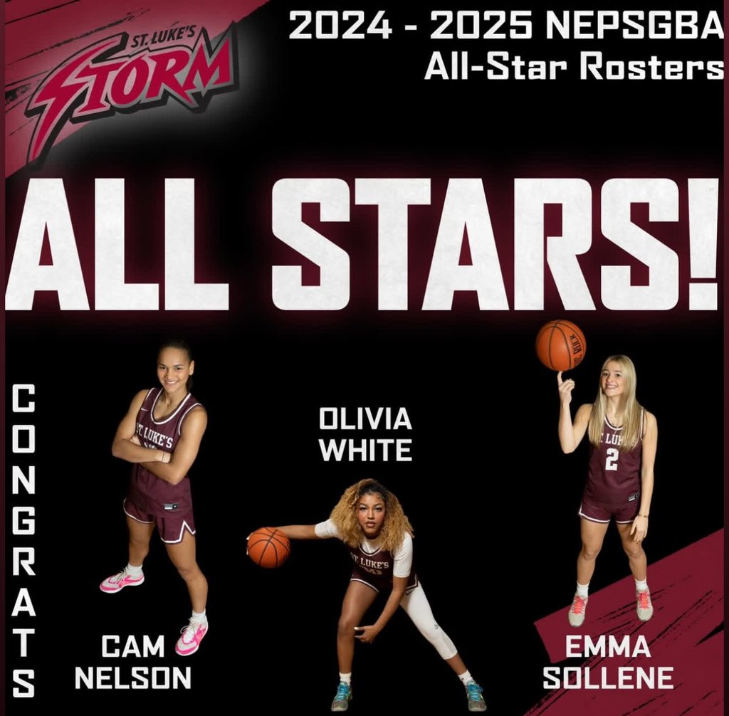Congrats to Cam, Olivia &amp; Emma for being selected for the 2024-2025 NEPSGBA All-Star Roster. We can't wait to watch you play in the All-Star Games on Sunday, March 9th, 2:00 PM at Loomis!
#SLSBasketball #SLSAthletics #SLSStorm #SLSStudentLife