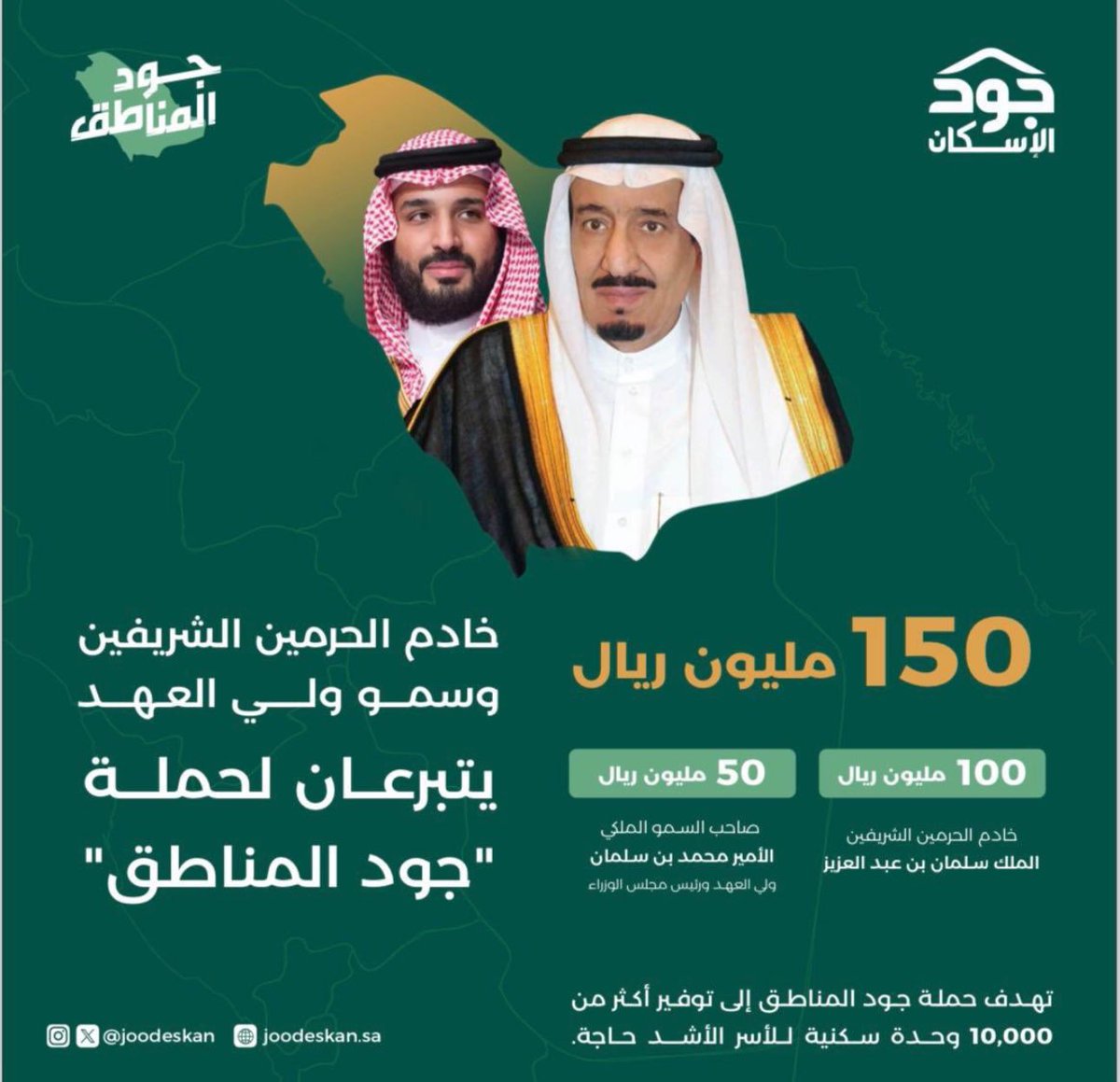 1000000 
مليون ريال مني لصالح حملة
#جود_المناطق 
#جود_الإسكان 
#جود_المناطق2 
اللهم تقبلها وأجعلها حافز وتشجيع لأهل الخير .
فقد اقتدينا بقادة الخير والعطاء🤲🤲
#الجود_يبي_له_وقفة