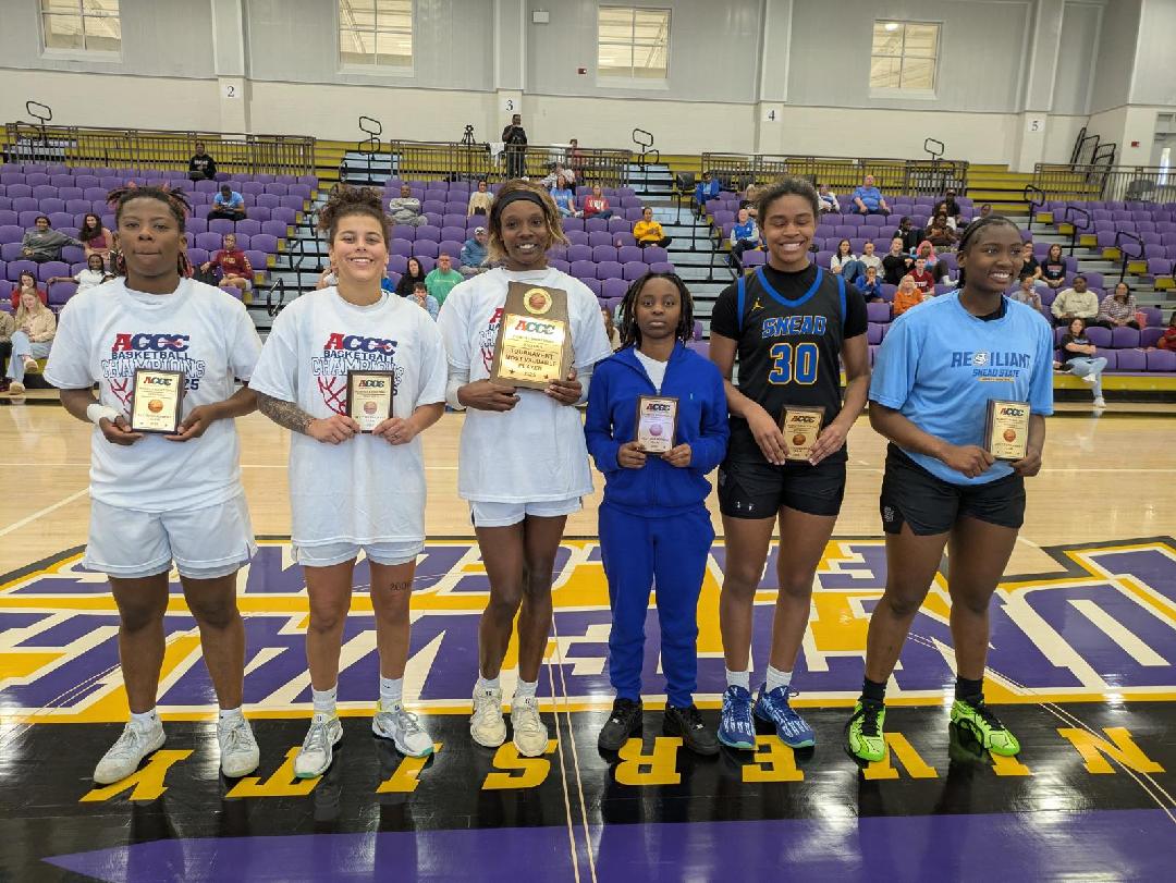 ACCC (@acccathletics) on Twitter photo Congratulations to the <a href="/acccathletics/">ACCC</a> Division II Women's Basketball Championship All-Tournament Team.
🏀Ja'Nyreiah Lenox <a href="/coastalnorthwbb/">Coastal Alabama North Community College WBB</a>
🏀Nailah Mayes <a href="/SneadAthletics/">Snead State Athletics</a>
🏀Tazi Harris <a href="/SneadAthletics/">Snead State Athletics</a>
🏀Aaliyah Younger <a href="/CVPirates_/">Chatt Valley Pirates</a>
🏀Travesha Giddens <a href="/CVPirates_/">Chatt Valley Pirates</a>
🏀Zy Thompson Congratulations to the <a href="/acccathletics/">ACCC</a> Division II Women's Basketball Championship All-Tournament Team.
🏀Ja'Nyreiah Lenox <a href="/coastalnorthwbb/">Coastal Alabama North Community College WBB</a>
🏀Nailah Mayes <a href="/SneadAthletics/">Snead State Athletics</a>
🏀Tazi Harris <a href="/SneadAthletics/">Snead State Athletics</a>
🏀Aaliyah Younger <a href="/CVPirates_/">Chatt Valley Pirates</a>
🏀Travesha Giddens <a href="/CVPirates_/">Chatt Valley Pirates</a>
🏀Zy Thompson