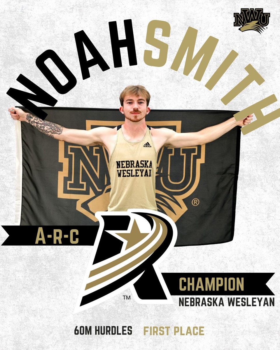 Nebraska Wesleyan University Athletics (@nwusports) on Twitter photo 🚨 CHAMPION ALERT 🚨
Noah Smith blazes to an A-R-C title in the 60m hurdles with a lifetime best 8.07! 🔥 That’s 2nd-fastest in NWU history!
Speed. History. Gold. 🏆🐺
#nwutf #pwolfnation <a href="/nwutfxc/">Nebraska Wesleyan Track & Field/XC</a> 🚨 CHAMPION ALERT 🚨
Noah Smith blazes to an A-R-C title in the 60m hurdles with a lifetime best 8.07! 🔥 That’s 2nd-fastest in NWU history!
Speed. History. Gold. 🏆🐺
#nwutf #pwolfnation <a href="/nwutfxc/">Nebraska Wesleyan Track & Field/XC</a>
