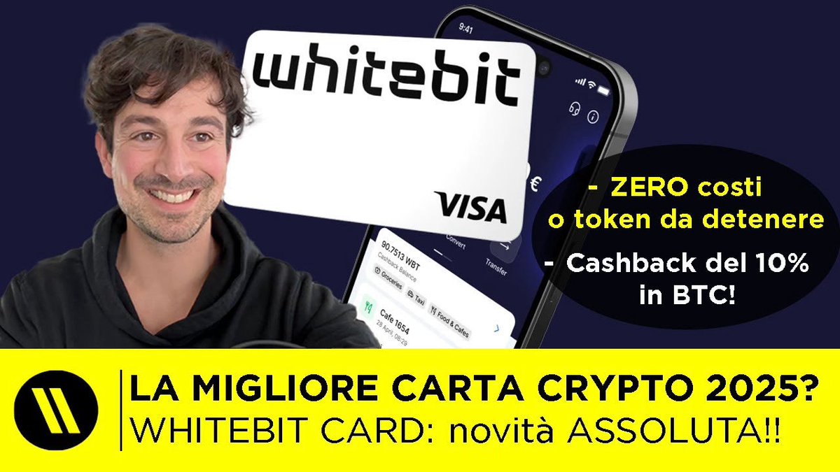 crypto_gateway's tweet photo. 🚨🚨È arrivata una nuova carta crypto, che ha tutte le carte in regola per essere la MIGLIORE nel 2025. 10% di cashback in Bitcoin, zero costi né token da dover holdare per usarla. Ecco la Whitebit Card. 
https://t.co/uVDbV3CFTi

Era da tempo che non arrivava una nuova carta crypto interessante, e finalmente ce n'è una più che degna!

Si tratta della whitebit nova card, carta dell'exchange Europeo Whitebit che, tra le varie cose, offre:

- Cashback in BITCOIN (si, non in un token che poi devi convertire, ma in bitcoin nativi)
- Fino al 10% di cashback (in base alla categoria di spesa)
- ZERO costi di attivazione, inattività e mantenimento o canoni periodici
- NESSUN token da holdare forzatamente per sbloccarne i benefici
- Compatibilità apple pay e google pay

In questo video andiamo ad esaminarla dalla A alla Z e a confrontarla con le altre principali carte.

Otterrà il titolo della migliore? Scopriamolo insieme!!

Argomenti trattati:

00:00 Intro
01:00 Cos'è la whitebit card?
03:05 Chi è Whitebit?
05:20 Come richiedere la Whitebit Card
08:45 Come spendere crypto con la Whitebit Card
11:55 Cashback del 10% in Bitcoin: come funziona
19:25 Come caricare fondi (EUR, crypto) sulla carta
21:30 Commissioni e limiti di spesa della Whitebit Card
25:30 Confronto con le altre carte crypto: qual è la migliore?
27:55 Come ottenere ancora PIÙ cashback in bitcoin
32:30 È la MIGLIORE carta crypto in circolazione?

Grazie per avermi seguito e alla prossima!