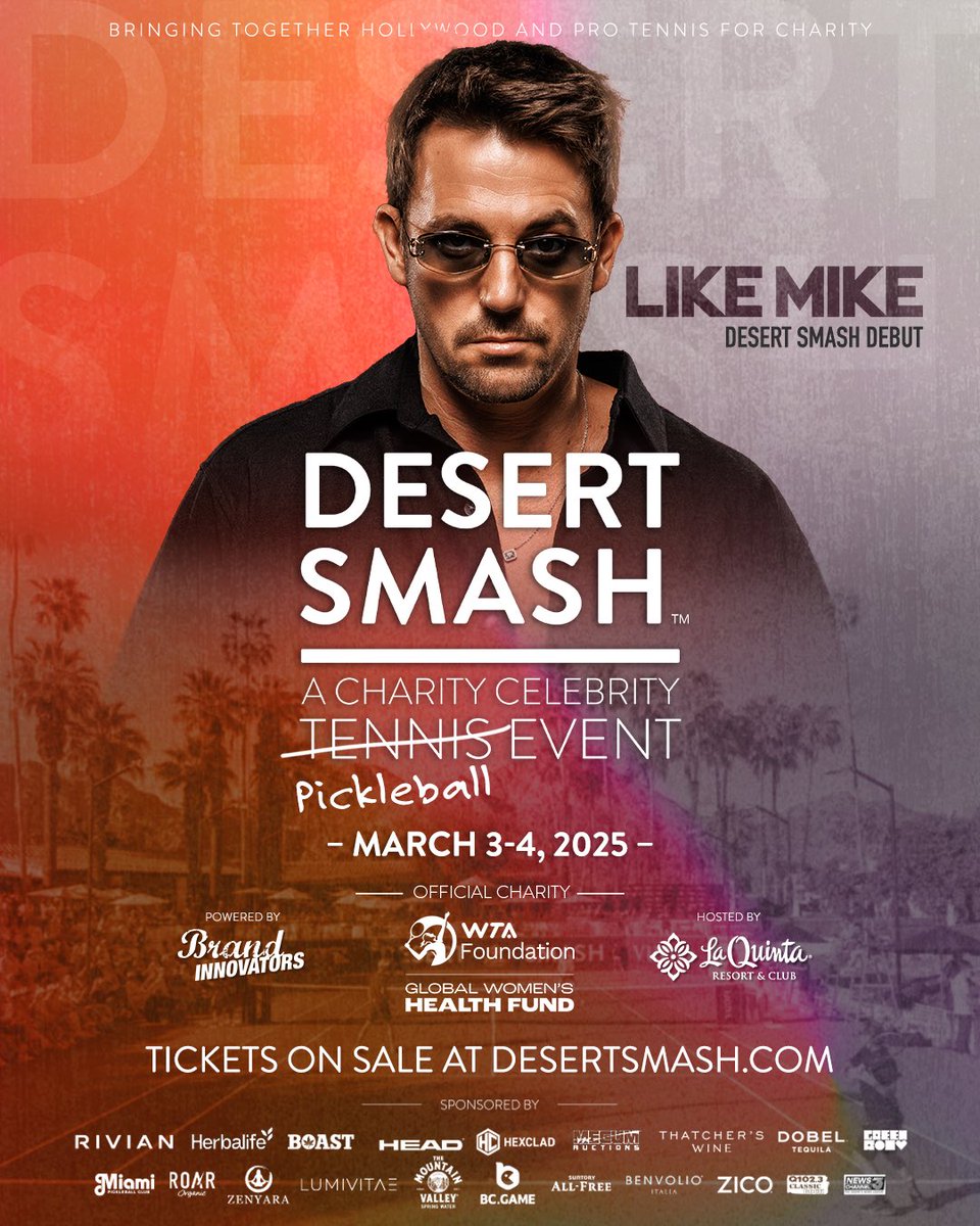 ￼💥NEWS FLASH💥￼ <a href="/likemike/">LIKE MIKE</a> is bringing the energy and making his debut at Desert Smash! Get ready for beats, pickleball, and the ultimate party in the desert. tixr.com/groups/deserts… ￼￼