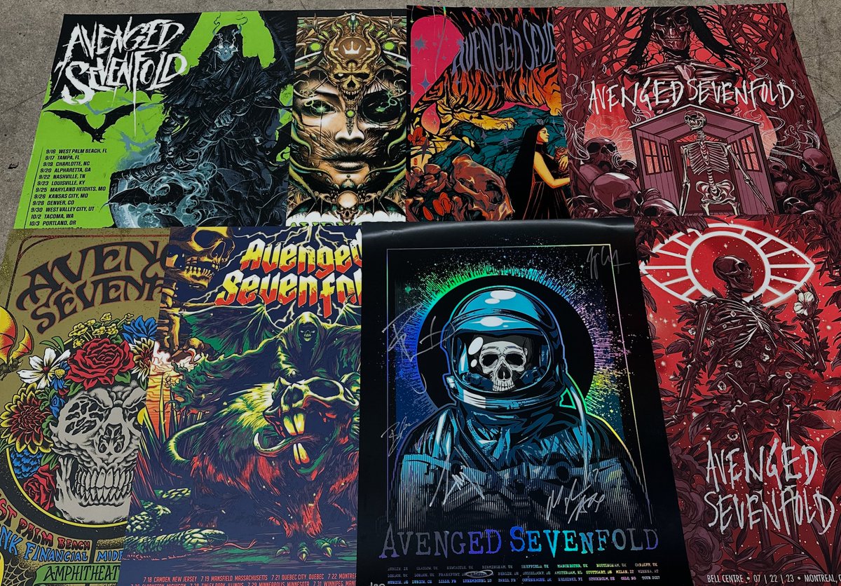 Be a Deathbats Club member in attendance as we launch Deathbat Rewards Season 2 in Discord on Mon, Mar 3 at 1pm ET and you could walk away with all of these posters, including one signed by <a href="/TheOfficialA7X/">Avenged Sevenfold</a>. discord.gg/avengedsevenfo…
