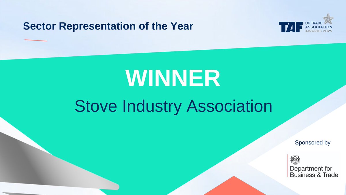 TAF is pleased to work closely with and be supported by the <a href="/biztradegovuk/">Department for Business and Trade</a> who are the sponsors of our next category: Sector Representation of the Year

Well done to our winners… <a href="/StoveIndustry/">StoveIndustry</a>!

#TAFAwards