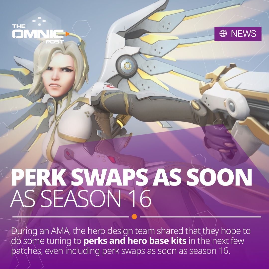omnicpost's tweet image. During an AMA, the hero design team for Overwatch shared that they hope to do some tuning to perks and hero base kits in the next few patches, even including perk swaps as soon as season 16. 
#overwatch2 #ama #perks