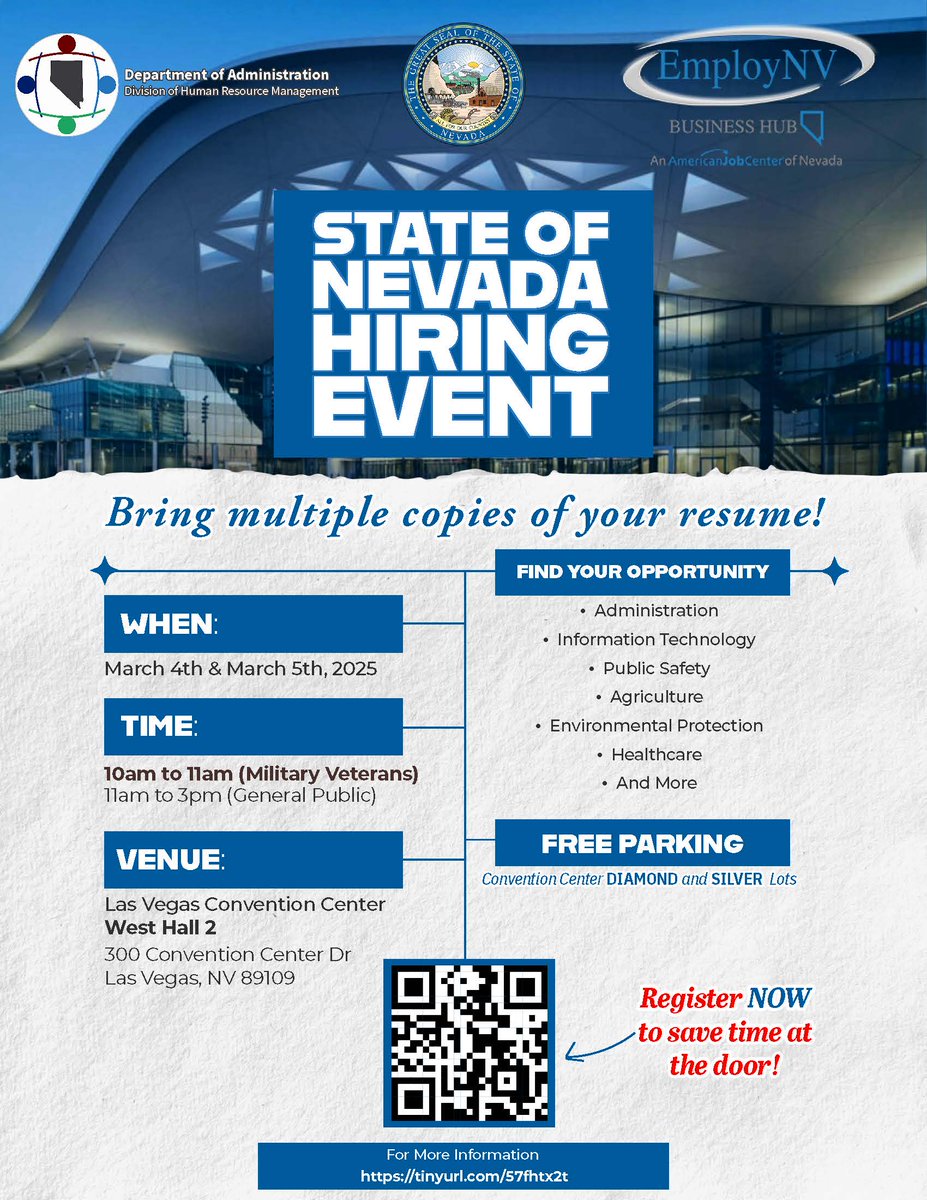 Now hiring in Las Vegas!  

Register now for the chance to interview with the Cannabis Compliance Board and opportunities across the State. 

 Join us both March 4th and 5th from 11am-3pm at the Las Vegas Convention Center West Hall. Veterans are admitted at 10am daily.