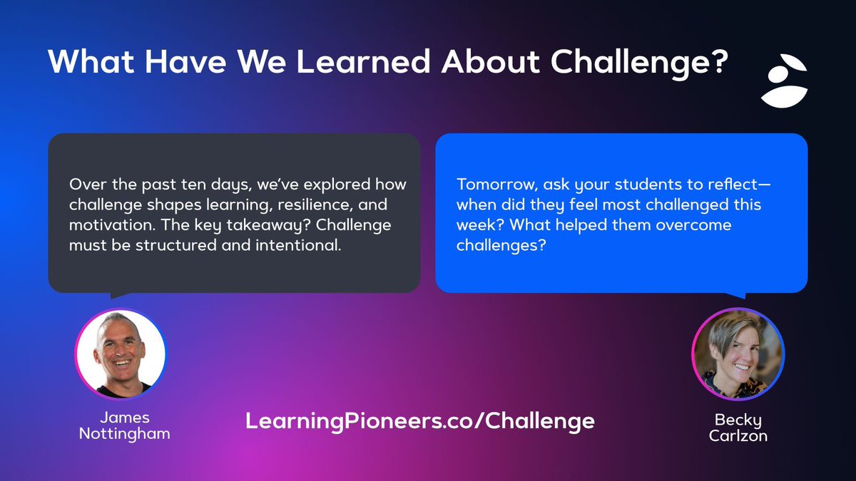 beckycarlzon's tweet image. Learn an abundance of actionable high ROI ways to embed challenge into your schools and classrooms.

Find out more and sign up below 👇 👇 👇 

buff.ly/4hQXLex 

#challenginglearning #learningpioneers #cultureofchallenge #alignyourschool #focusonwhatmatters #growthmindset