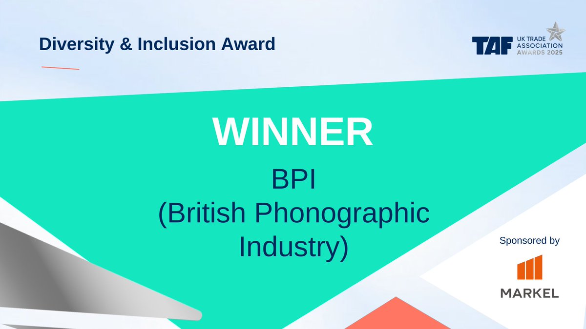 We are now onto the last leg of the 2025 #TAFAwards🎖️

Up next: Diversity &amp; Inclusion Award, sponsored by <a href="/MarkelStyle/">Markel</a> 

Congratulations to tonight’s winner: <a href="/bpi_music/">BPI</a>!