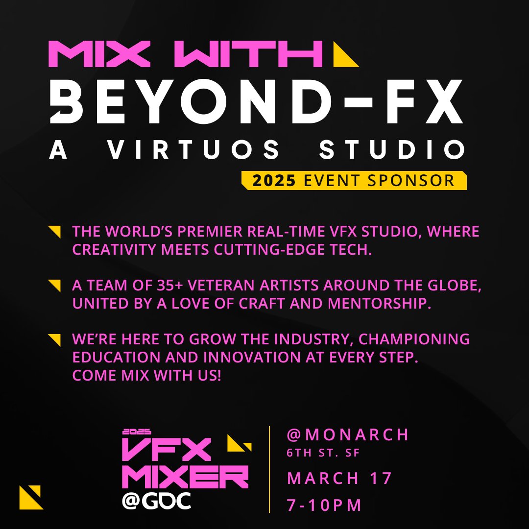 📍 Will you be at #GDC2025 this year?

👋 Stop by the #VFXMixer on Monday, March 17 @ 7:00 PM to mix with us!

#VFX #RealTimeVFX #GameDev