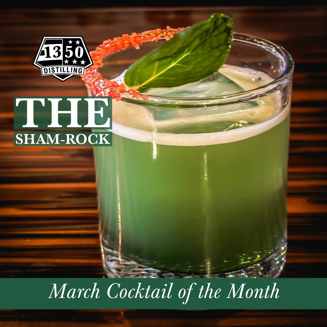 1350distilling's tweet photo. A festive Irish green ☘️ spin on an Old Fashioned 🥃 showcasing our Leatherneck Rye Whiskey deriving it's color naturally with in-house limoncello, habanero bitters, and curaçao for a sweet and amazing March Cocktail of the Month at 1350 Distilling. 
#1350distilling #1350spirit https://t.co/Nxq4HFT7so